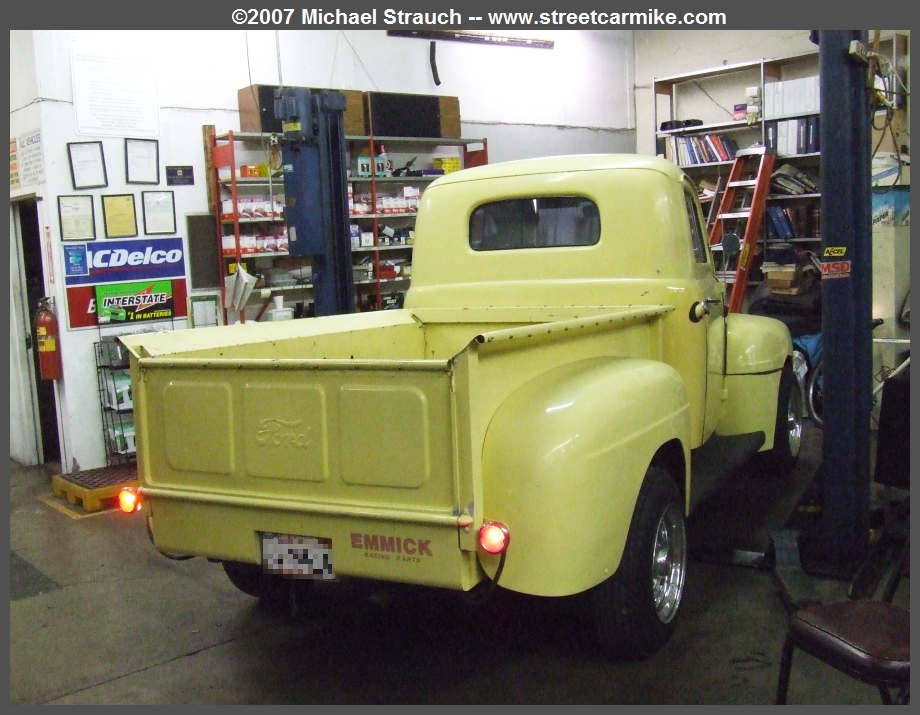 Here is a 1951 Ford F1 pickup at the shop Carlos pulls the truck into the 
